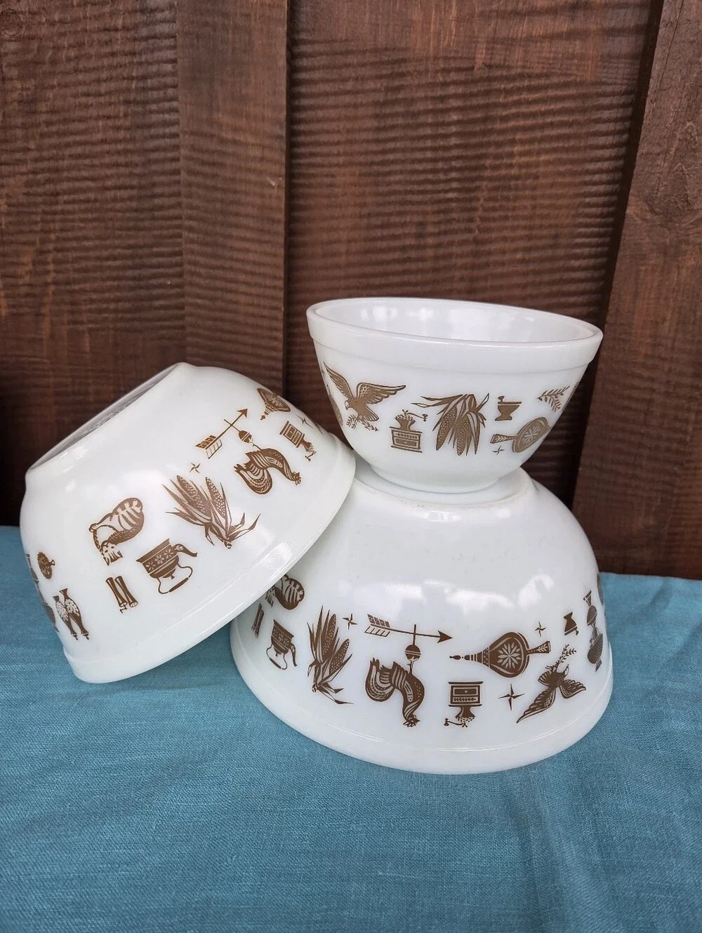 Pyrex Early American White Mixing Bowls Set 401 402 403